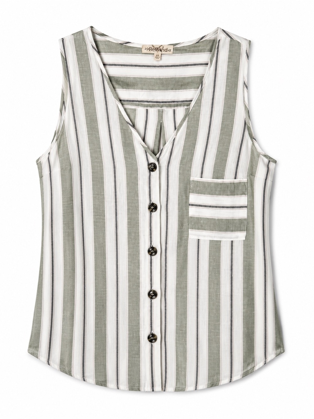 Rewind XL Linen Blend Striped Sleeveless Tank Top Button Front Pocket